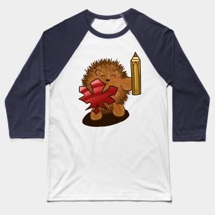 Hedgehog Knight with Leaf Shield and Pencil Sword Baseball T-Shirt